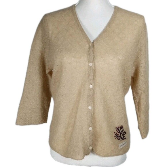 VTG  Y2k AMBERCROMBIE & FITCH Mohair Cardigan Sweater Womens M LIght Tan V Neck - Picture 1 of 8